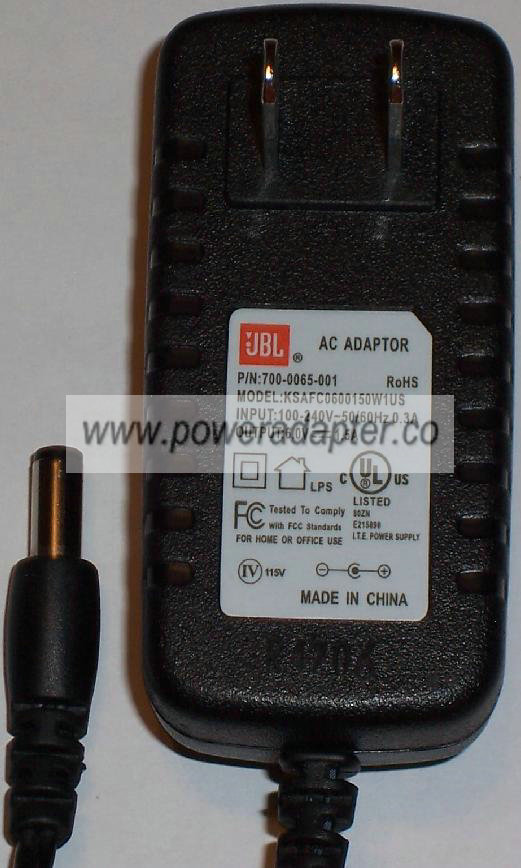 JBL KSAFC0600150W1US AC ADAPTER 6VDC 1.5A POWER SUPPLY - Click Image to Close